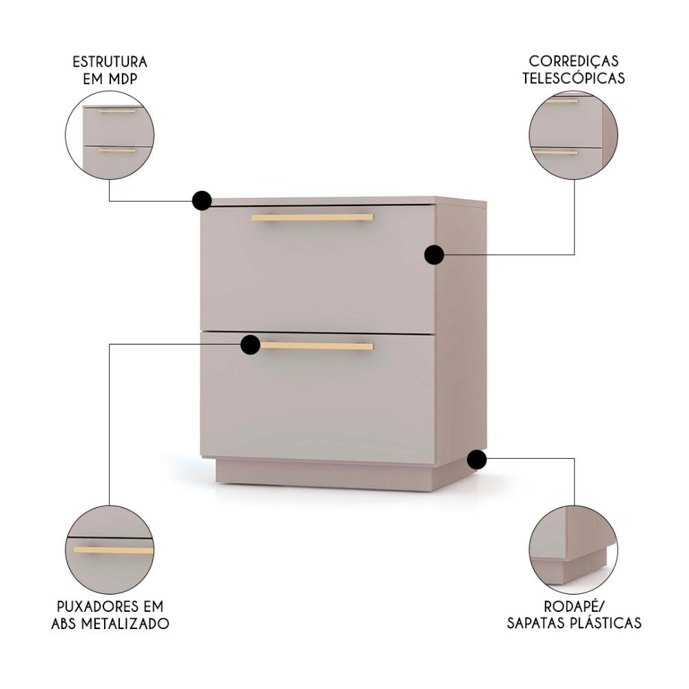 Mesa de Cabeceira 2 Gavetas 50cm Dubai Fendi - Vila Rica - 3