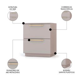 Mesa de Cabeceira 2 Gavetas 50cm Dubai Fendi - Vila Rica - 3