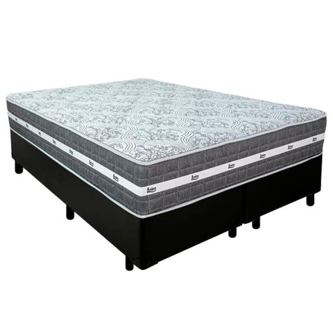 Cama Box Casal Bipartido Sintético + Colchão Anjos Black Graphite Molas Ensacadas 138x188x64cm Cor:p