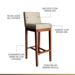 Kit 2 Banquetas Alta para Cozinha Lisboa 100 Cm Suede Bege CCS - 3