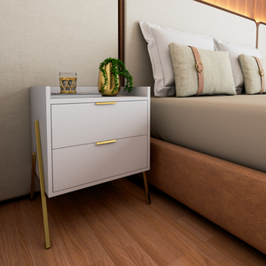 Kit 2 Mesas de Cabeceiras Retrô com 2 Gavetas Asher 45cm - Branco