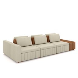 Sofá Ilha com Encosto e Almofadas Móveis Olimpo 335cm Modulado Linho/pu Bege/caramelo G45 - Gran Bel - 2