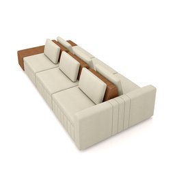 Sofá Ilha com Encosto e Almofadas Móveis Olimpo 335cm Modulado Linho/pu Bege/caramelo G45 - Gran Bel - 5