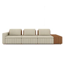 Sofá Ilha com Encosto e Almofadas Móveis Olimpo 335cm Modulado Linho/pu Bege/caramelo G45 - Gran Bel - 4