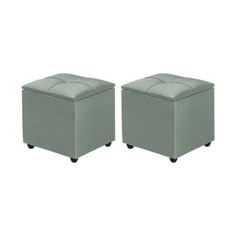 Kit 2 Puff Baú Decorativo Cristal 40x40 Estofado em Veludo Cinza