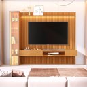 Ver imagem 1 de Painel para TV até 84 Polegadas Ripado LED com Vidro Reflecta Cristaleira 100% MDF 219CMX269CM Vitoria Regia Yescasa Nature