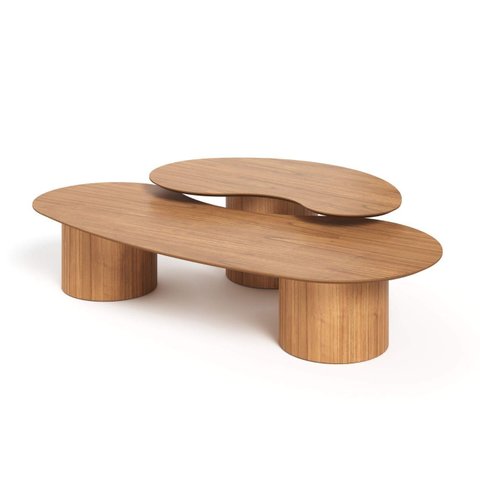 Conjunto Mesa de Centro Orgânica Lake em Madeira Mel