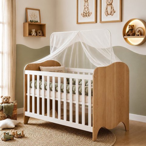 Berço Mini Cama com Colchão e Suporte Mosquiteiro Nuvem Compact 100% MDF
