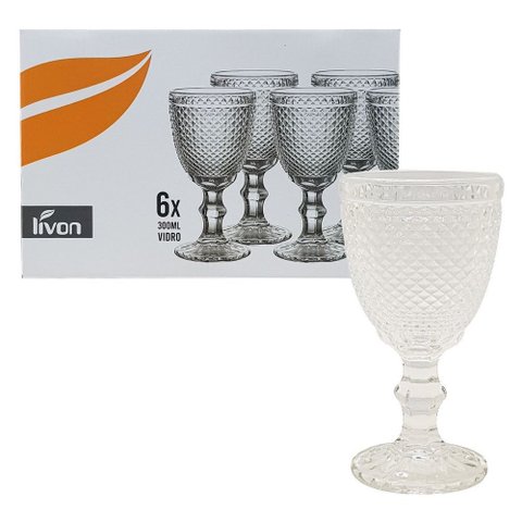 Jogo 6 Taças Transparente de Vidro 300ml - Lívon