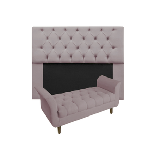 Cabeceira Estofada Mirage e Recamier Grécia Casal 140 Cm Suede Rose - Incasa Decor