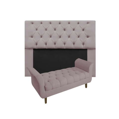 Cabeceira Estofada Mirage e Recamier Grécia Casal 140 Cm Suede Rose - Incasa Decor
