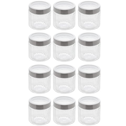 Conjunto 12 Potes de Vidro com Tampa Inox 870ml Cada Lyor Sydney Biscoito Condimento