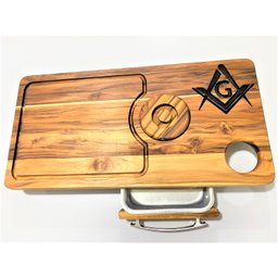 Tabua Para Churrasco teca com Gaveta e Porta Lata Maçonaria - 2