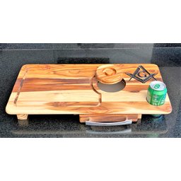 Tabua Para Churrasco teca com Gaveta e Porta Lata Maçonaria - 1
