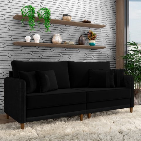 Sofá Montecarlo 2 Lugares 192cm Veludo/pu Preto