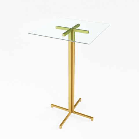 Mesa Alta Bistrô Quadrada 100x50cm Dourada Tampo Vidro Industrial Don Castro Decor Industrial Premiu