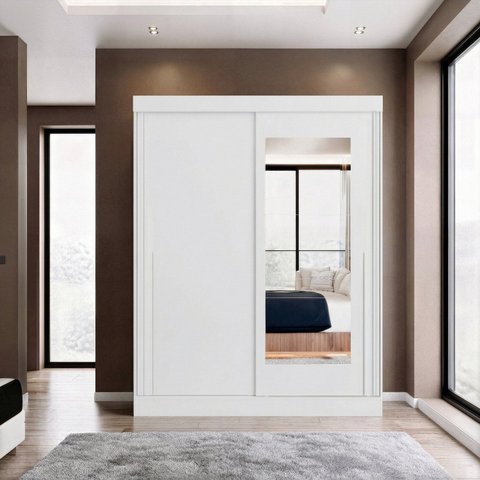 Guarda Roupa Casal 2 Portas de Correr 100% MDF com Espelho Firenze Branco