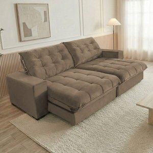 Sofá Califórnia Retrátil e Reclinável 4 Lugares 2,30m com Molas Ensacadas e Pillow Castor
