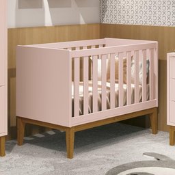 Berço Mini Cama Classic Rosa Fosco com Pés Amadeirado - Reller Móveis - 2