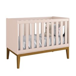 Berço Mini Cama Classic Rosa Fosco com Pés Amadeirado - Reller Móveis - 1