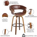 Ver imagem 3 de Banqueta Giratória Alta com Encosto Base Madeira Ravi R02 PU Marrom - Mpozenato