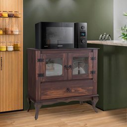 Armário Para Microondas Rústico 2 Portas Vidro 1 Gaveta Imbuia Shop JM - 1