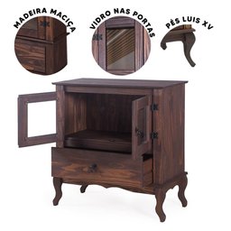 Armário Para Microondas Rústico 2 Portas Vidro 1 Gaveta Imbuia Shop JM - 3