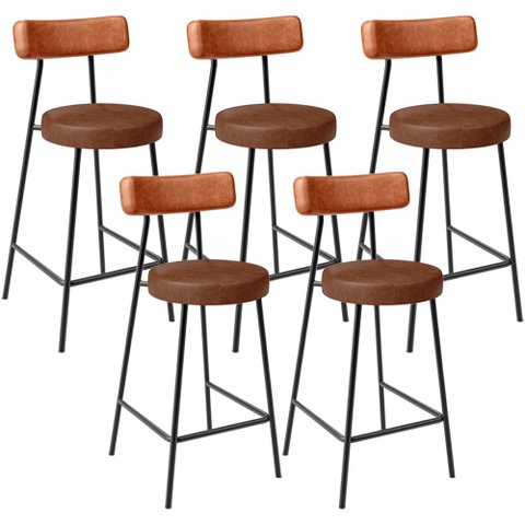 Kit 05 Banquetas Baixa Cozinha Sala Jantar Bancada Milão L02 Couríssimo Camel Couríssimo Marrom - ly