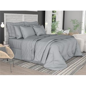 Kit Cobre Leito malha matelado Mescla Solteiro Cinza