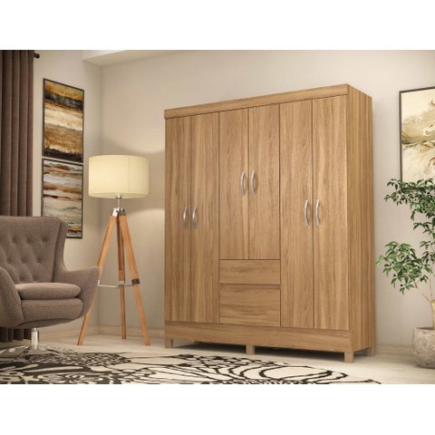 Guarda-roupa Casal 6 Portas Flash com Gavetas Amêndola Touch | 181cm | Mdp