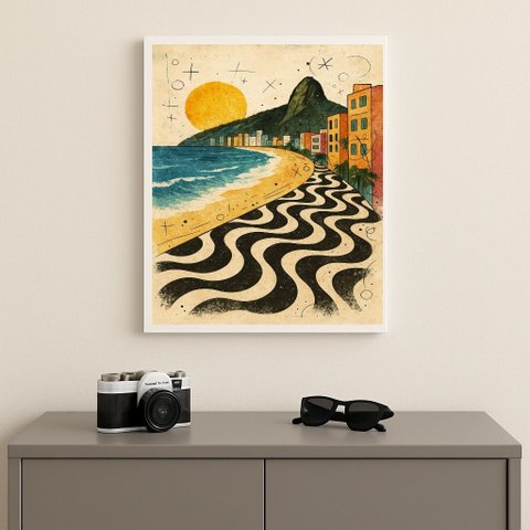 Quadro Rio de Janeiro Copacabana 24x18cm Mold Branca Vidro