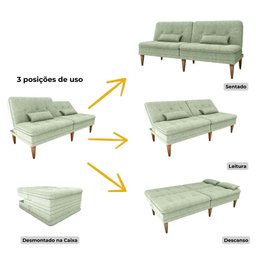 Sofá Cama na Caixa 3 Lugares 190cm e Almofadas Taylor Matrix Oliva - 4