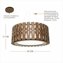 Luminária Decorativa Madeira Pendente Redondo Ubatuba 45cm - 2