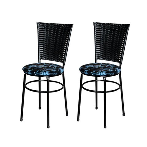 2 Cadeiras Pretas para Cozinha Hawai Preta com Assento Floral Cor:floral Preto