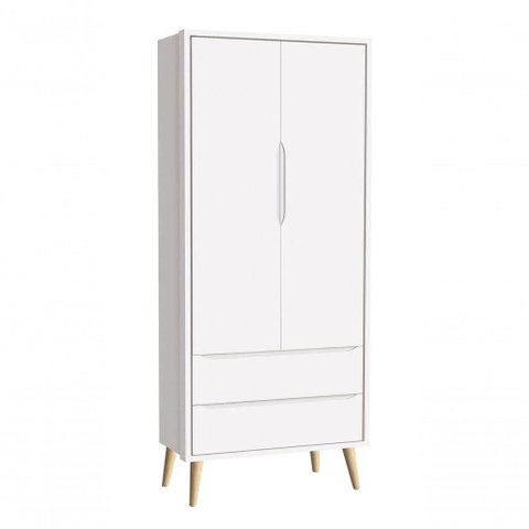 Guarda-roupa Retrô 2 Portas Théo New Branco Fosco com Natural - Moveisaqui