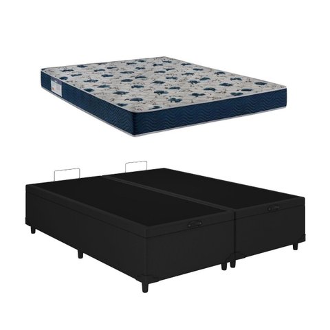 Cama Box Baú Casal Bipartido Preto Colchão Iso 60 D28 - Ortobom