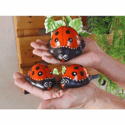 Joaninha Mini Decoração de Jardim Kit 3un Cerâmica Miniatura - 2