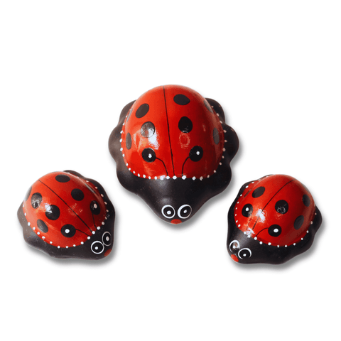 Joaninha Mini Decoração de Jardim Kit 3un Cerâmica Miniatura