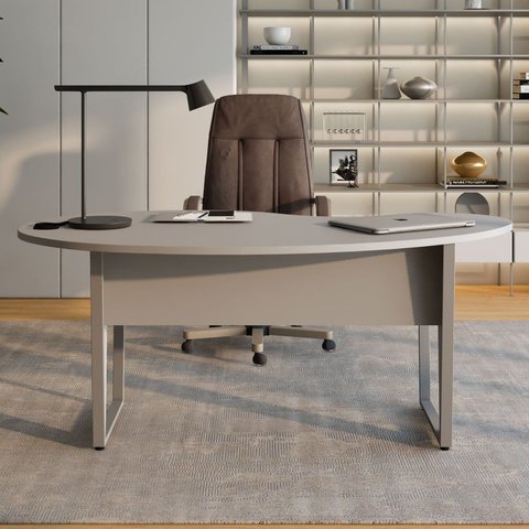 Mesa Escrivaninha Orgânica Linear 175CMX92CM com Pés Metal para Escritório Corporate F5 Cinza