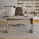 Ver imagem 1 de Mesa Escrivaninha Orgânica Linear 175CMX92CM com Pés Metal para Escritório Corporate F5 Cinza