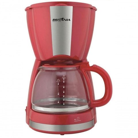 Cafeteira Britania Faz 30 Xicaras 800W com Porta Filtro Vermelho 110V