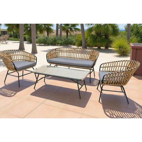 Conjunto de Àrea Externa Portofino com 1 Sofá, 2 Poltronas 1 Mesa - Chumbo/ratan