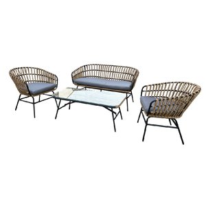 Conjunto de Àrea Externa Portofino com 1 Sofá, 2 Poltronas 1 Mesa - Chumbo/ratan