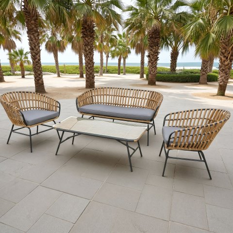 Conjunto de Àrea Externa Portofino com 1 Sofá, 2 Poltronas 1 Mesa - Chumbo/Ratan
