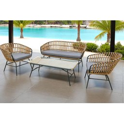 Conjunto de Àrea Externa Portofino com 1 Sofá, 2 Poltronas 1 Mesa - Chumbo/ratan - 6