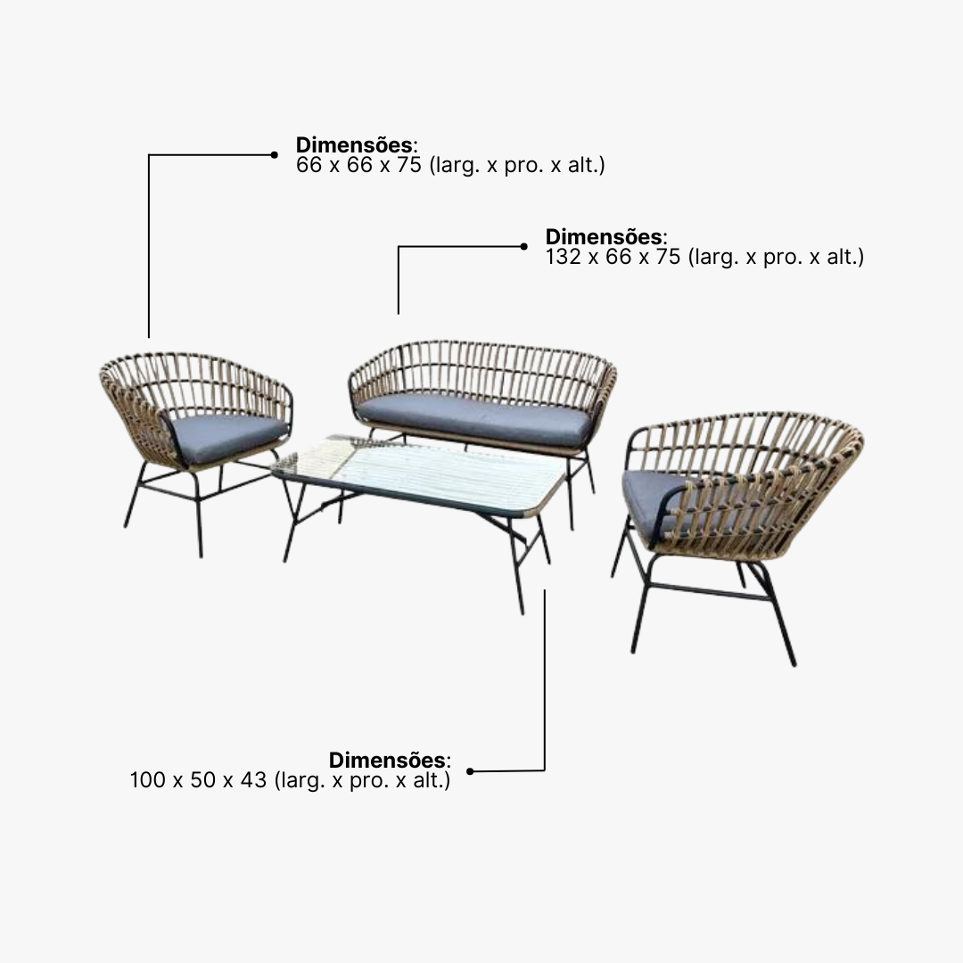 Conjunto de Àrea Externa Portofino com 1 Sofá, 2 Poltronas 1 Mesa - Chumbo/ratan - 2