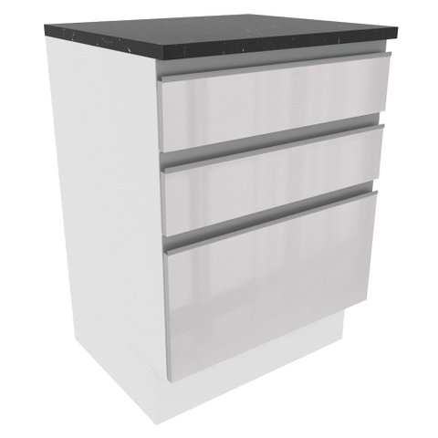Balcão Madesa Acordes 100% MDF 60 cm 3 Gavetas Frentes Branco Brilho Cor:Branco