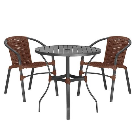 02 Cadeiras Floripa e Mesa Roma 80cm Preta Trama Original Marrom