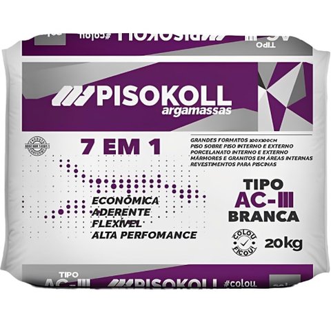 Argamassa Flexível Aciii Branca 7 em 1 20 Kilos - Ac3 Branca - Pisokoll