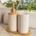 Ver imagem 2 de Conjunto Lavabo Banheiro 3 Peças Bambu Saboneteira Líquida
